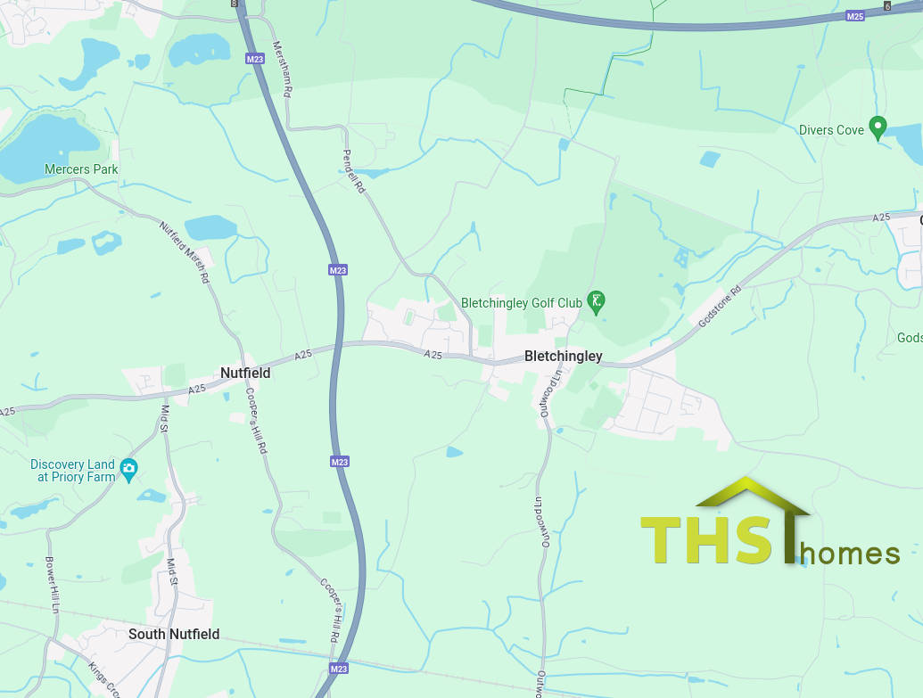 Map showing relationship between THS Homes Ltd and Bletchingley, Nr Oxted, Surrey