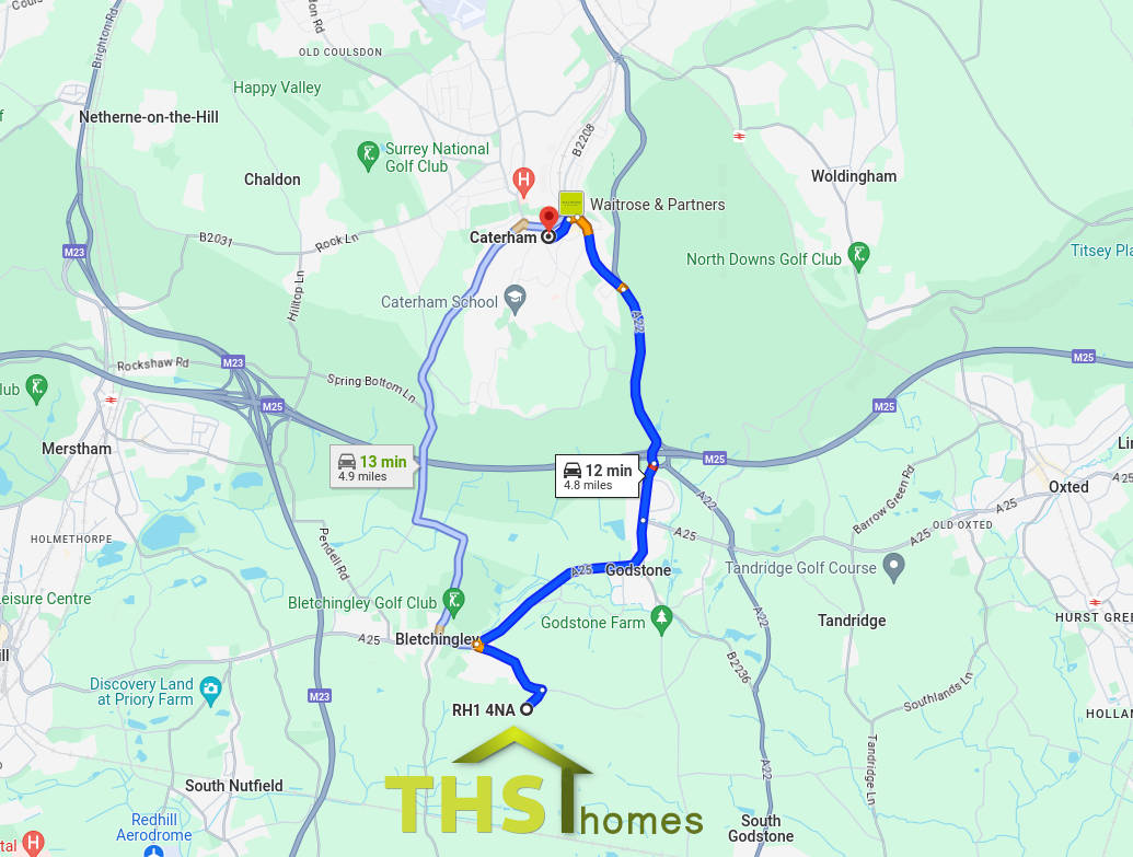 Map showing relationship between THS Homes Ltd and Caterham, Surrey