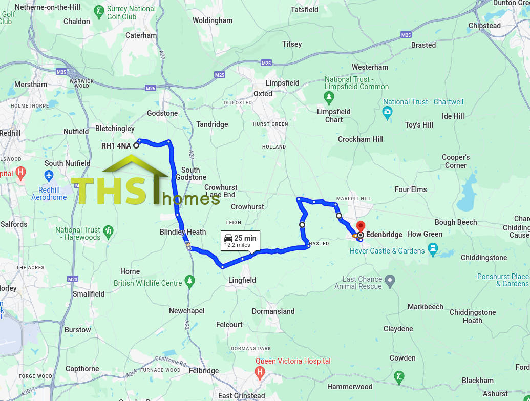 Map showing relationship between THS Homes Ltd and Edenbridge, Kent