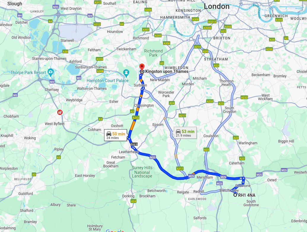 Map showing relationship between THS Homes Ltd and Kingston upon Thames, Surrey