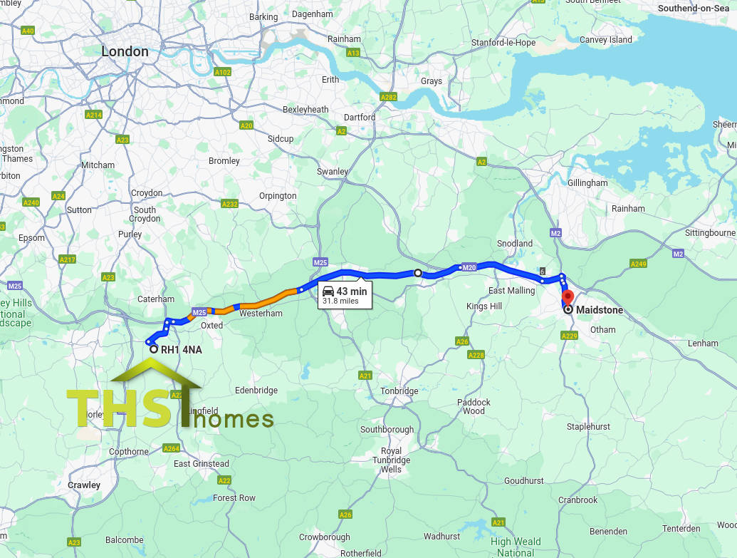 Map showing relationship between THS Homes Ltd and Maidstone, Kent