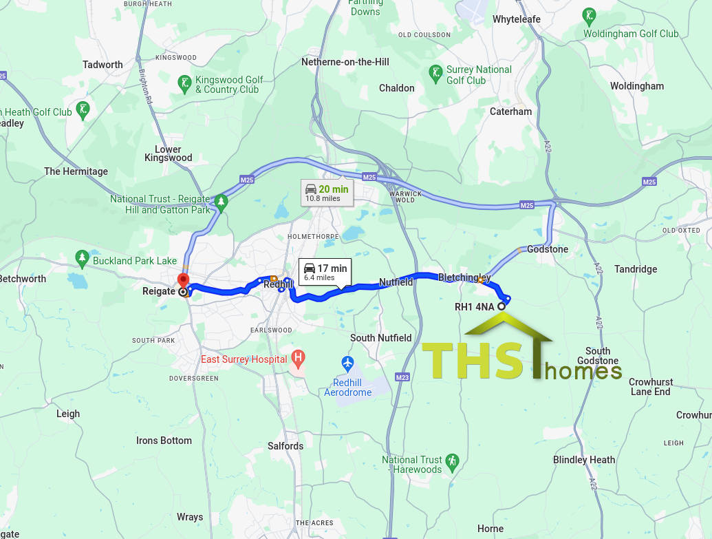 Map showing relationship between THS Homes Ltd and Reigate & Banstead,Surrey