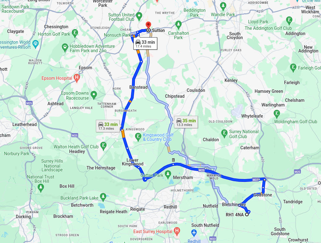 Map showing relationship between THS Homes Ltd and Sutton, Surrey