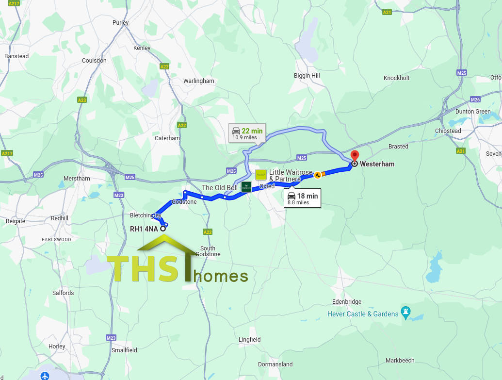 Map showing relationship between THS Homes Ltd and Westerham